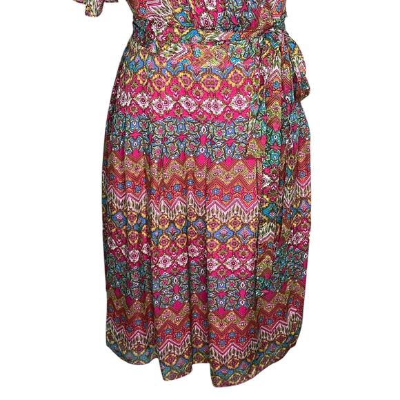 Diane Von Furstenberg Silk Blouson Midi Pink Multicolor DVF Dress Size 4 - Picture 4 of 9